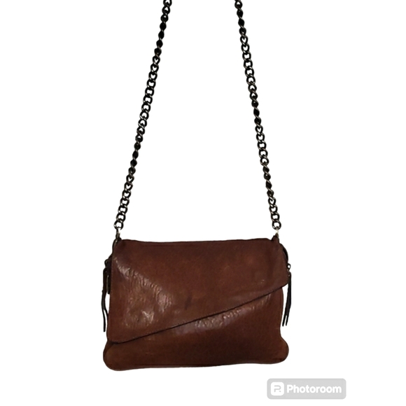 Maxon Purse Brown Leather Flap Chain Shoulder Strap Handbag Designer - Picture 1 of 16